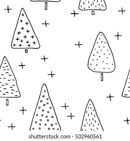 scandinavian seamless pattern of Christmas tree vector hand-drawing graphics.