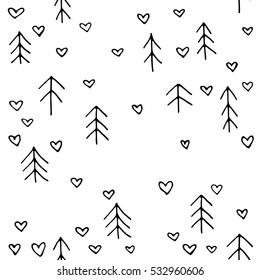 scandinavian seamless pattern of Christmas tree vector hand-drawing graphics.