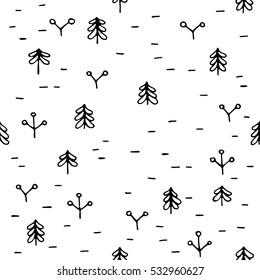 scandinavian seamless pattern of Christmas tree vector hand-drawing graphics.