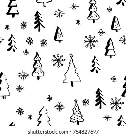 Scandinavian seamless pattern  christmas tree in line art, different stile, for postcard, poster, gifts. Christmas tree vector market outline. Christmas tree market greeting card. Christmas decor 2018