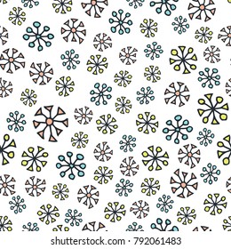 Scandinavian seamless pattern. Falling snowflakes. Cartoon image for wallpapers, postcards, your design and business