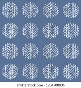 Scandinavian seamless pattern. Floral ornament in circle. Isolated vector herb on gray-blue background. For fabric and clothes design, bed linen, wallpaper, scrapbooking, stamping, wrapping paper.