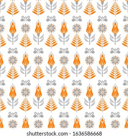 Scandinavian seamless pattern. Folk art design with flowers. Endless texture. 