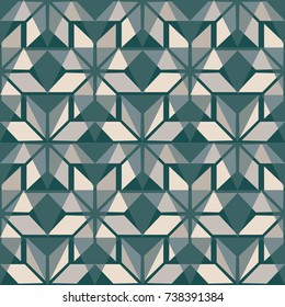 Scandinavian seamless pattern. Geometrical abstract green background. Nordic winter style. Vector illustration.