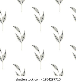 Scandinavian seamless pattern with grey leaf branches shapes. Isolated botanic backdrop. Simple style. Perfect for fabric design, textile print, wrapping, cover. Vector illustration.