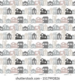 Scandinavian seamless pattern with hand drawn doodle houses. Cute children vector doodle. background for boys room, holiday textile, web design