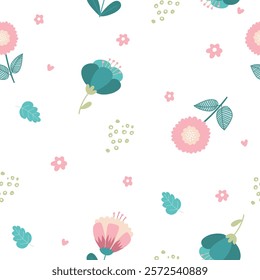 Scandinavian seamless pattern with hand-drawn flowers. Creative baby, kids style texture for fabric, wrapping, textile,sticker wallpaper, apparel. Surface pattern design.