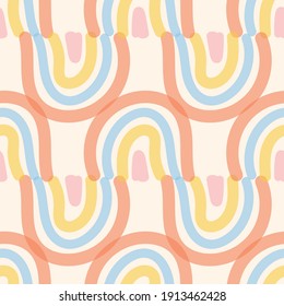 Scandinavian seamless pattern with hand-drawn rainbows, love, and clouds. Creative kids style texture for fabric, wrapping, 
textile, wallpaper, apparel. Surface pattern design.