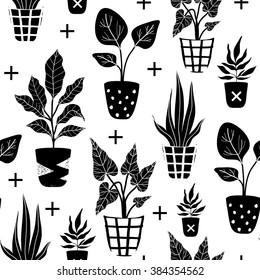 Scandinavian seamless pattern with home plants. Vector illustration