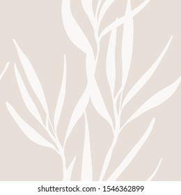 Scandinavian Seamless Pattern With Leaf. Simple Minimalistic Wallpaper Pattern With Nature Element. Seamless Pattern With Botanical Element. 