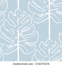 Scandinavian seamless pattern with leaf. Simple minimalistic wallpaper pattern with nature element. Seamless pattern with botanical element. Simple pattern with monstera leaf. 