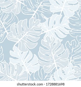 Scandinavian seamless pattern with leaf. Simple minimalistic wallpaper pattern with nature element. Seamless pattern with botanical element. Simple pattern with monstera leaf.