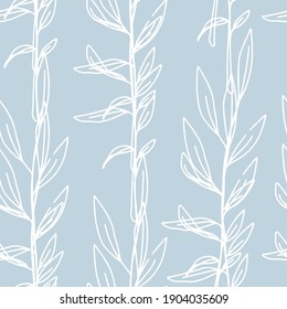 Scandinavian seamless pattern with leaf. Simple minimalistic wallpaper pattern with nature element. Seamless pattern with botanical element. 