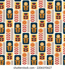 Scandinavian seamless pattern, nordic design in blue, red, orange color