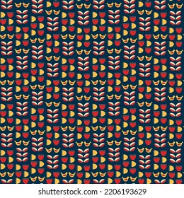 Scandinavian seamless pattern, nordic design in blue, red, orange color