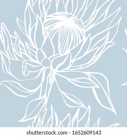 Scandinavian seamless pattern with protea flower. Simple minimalistic wallpaper pattern with nature element. Seamless pattern with botanical element. 