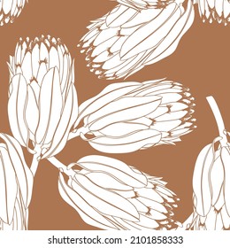 Patrón escandinavo sin fisuras con flor de protea. Sencillo patrón minimalista de papel pintado. 