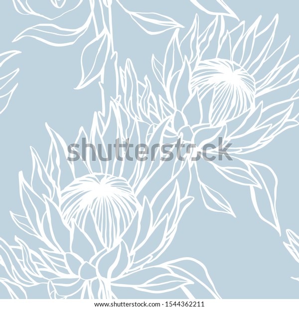Scandinavian seamless pattern with protea
flower. Simple minimalistic wallpaper pattern with nature element.
Seamless pattern with botanical element.
