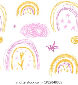 Scandinavian seamless pattern with rainbow and clouds for children clothes, sets of bed-linen, posters, etc