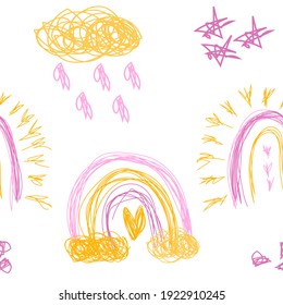Scandinavian seamless pattern with rainbow and clouds for children clothes, sets of bed-linen, posters, etc