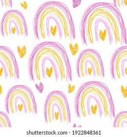 Scandinavian seamless pattern with rainbow and hearts for children clothes, sets of bed-linen, posters, etc