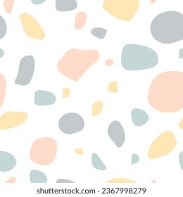 Scandinavian seamless pattern. Random drawn dots seamless pattern. Pink and blue spots in a chaotic vector pattern. Spots on a white background for fabric, textile, wrapping, print, design, card