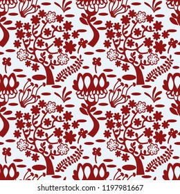 Scandinavian seamless pattern - red Finnish folk art, Nordic style