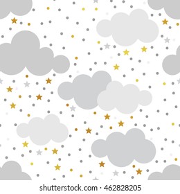 Scandinavian seamless pattern set. Gold monochrome seamless patterns. Kids background. Vector seamless baby pattern. Perfect for kids bed linen, baby cotton, kids wallpaper.