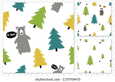 Scandinavian seamless pattern set. Minimalist designs. Hand drawn kid style illustration.
