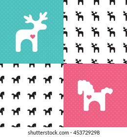 Scandinavian seamless pattern set. Newborn seamless animal pattern. Kids background. Vector seamless baby pattern. Perfect for kids bed linen or kids wallpaper. Bed linen baby cotton.