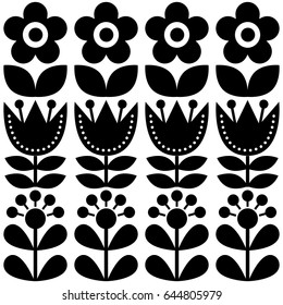 Scandinavian seamless pattern, Swedish folk art design, retro floral background 