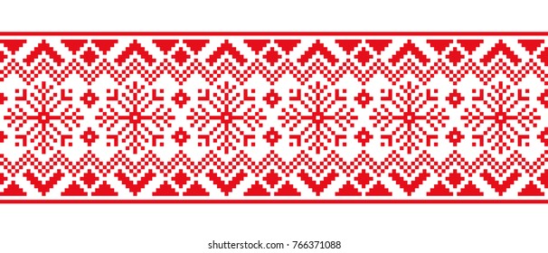 Scandinavian seamless pixel pattern. Winter ornament. Knitted Christmas and New Year's embroidery.