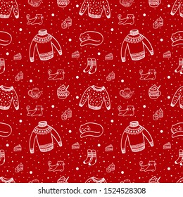 Scandinavian seamless red pattern. Cozy home. Vector