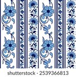 Scandinavian seamless vector pattern with flowers, Nordic folk art repetitive navy blue ornament. Retro floral background inspired by Swedish and Norwegian traditional embroidery
