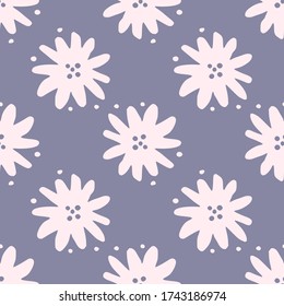 Scandinavian simple flower seamless pattern on gray background. Cute chamomile endless wallpaper. Ditsy floral background. Design for fabric, textile print, wrapping paper, cover. Vector illustration.