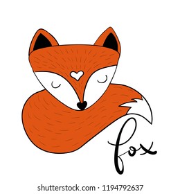 Scandinavian sleepy fox hygge style isolated on white background. Vector illustration.