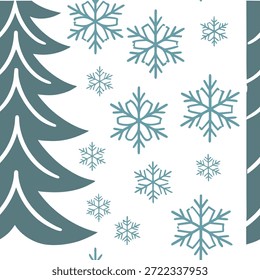 Scandinavian snowflakes and pine trees seamless tile pattern with cool tones and minimalist designs for modern decor concept as Cool toned snowflakes and pine trees arranged seamlessly for modern Scandinavian inspired home decor in Photo Stock Concept and empty space on the left side,no text --ar 7:2 --tile