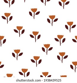 Scandinavian spring flower Vector kids seamless background pattern for baby shower, textile design. Simple texture for nordic wallpaper, fills, web page background.