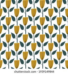 Scandinavian spring flower Vector kids seamless background pattern for baby shower, textile design. Simple texture for nordic wallpaper, fills, web page background.