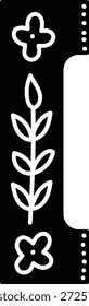 Símbolo de colchete quadrado escandinavo com ornamento floral folclórico, caule de folha, flor e borda pontilhada em linha de desenho animado em negrito. Símbolo de tradição, harmonia, equilíbrio. Ilustração de vetor de desenhos animados.