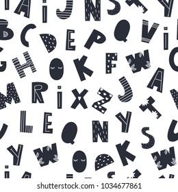 Scandinavian style alphabet. Hand drawn vector seamless pattern