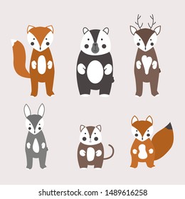 Scandinavian style animals collection. Cute vector animals set.