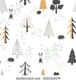 Scandinavian style. Autumn forest. Seamless background, vector illustration.