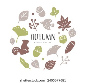Scandinavian style autumn hand drawn material set