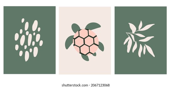 Scandinavian Style.  Baby pattern with sea turtle.Nursery Wall Art for Baby Boy And Baby Girl. Vector Illustration Set Ideal for Cards, Invitations, Posters. Funny Infantile Style