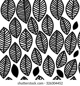 Scandinavian style. black and white seamless floral pattern, graphic autumn fallen leaves, 