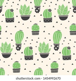 Scandinavian style cactus seamless background