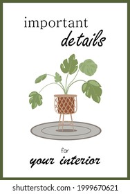 Scandinavian style card with plant. minimalism, flower, pot