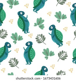 Scandinavian style children's pattern with turtles and leaves