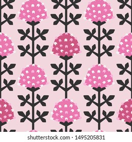 Scandinavian style clover floral vector seamless pattern (pink). Wrapping paper design.